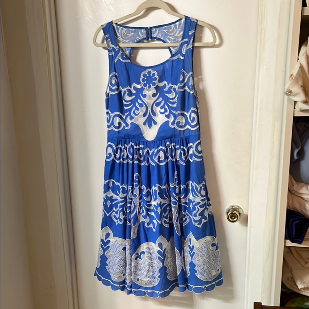 Tracy Reese Blue and White Midi Dress